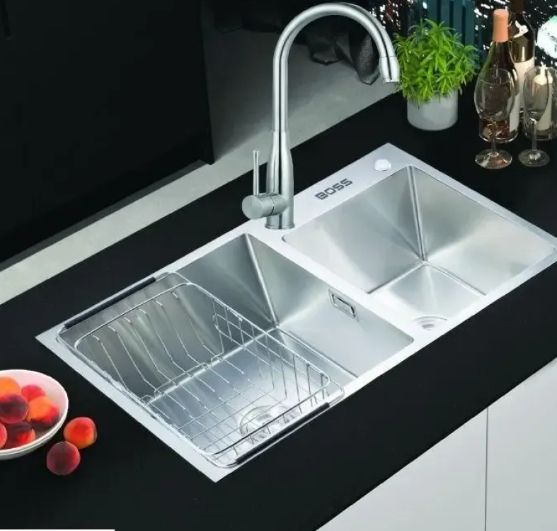 Chậu Đúc 2 Hố Lệch Dương Bàn Inox 201