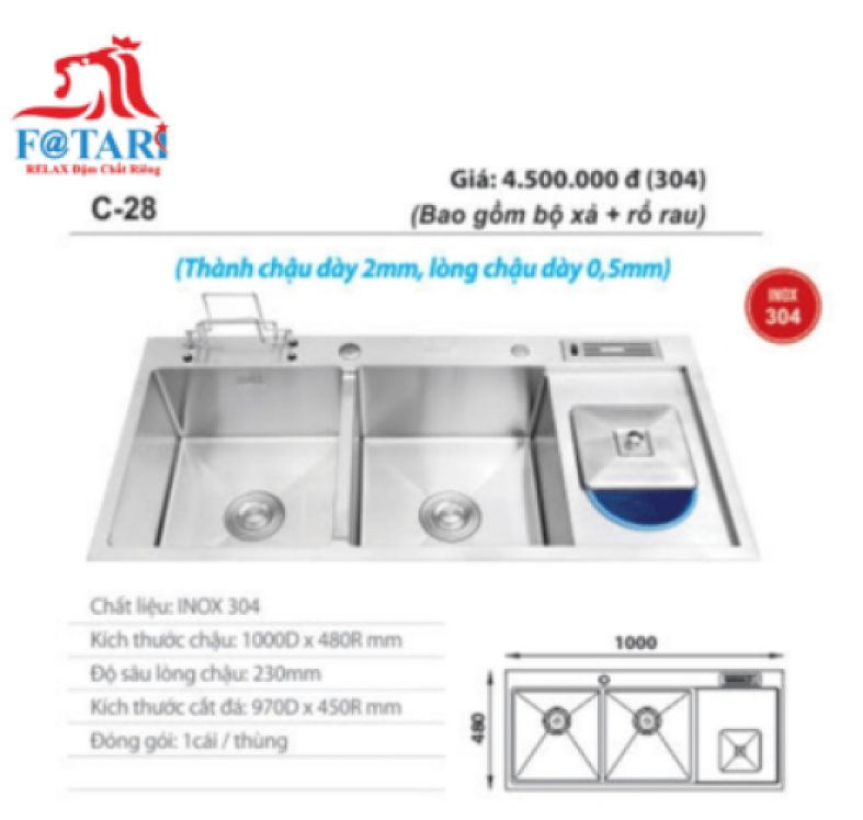 Chậu rửa chén inox C-28