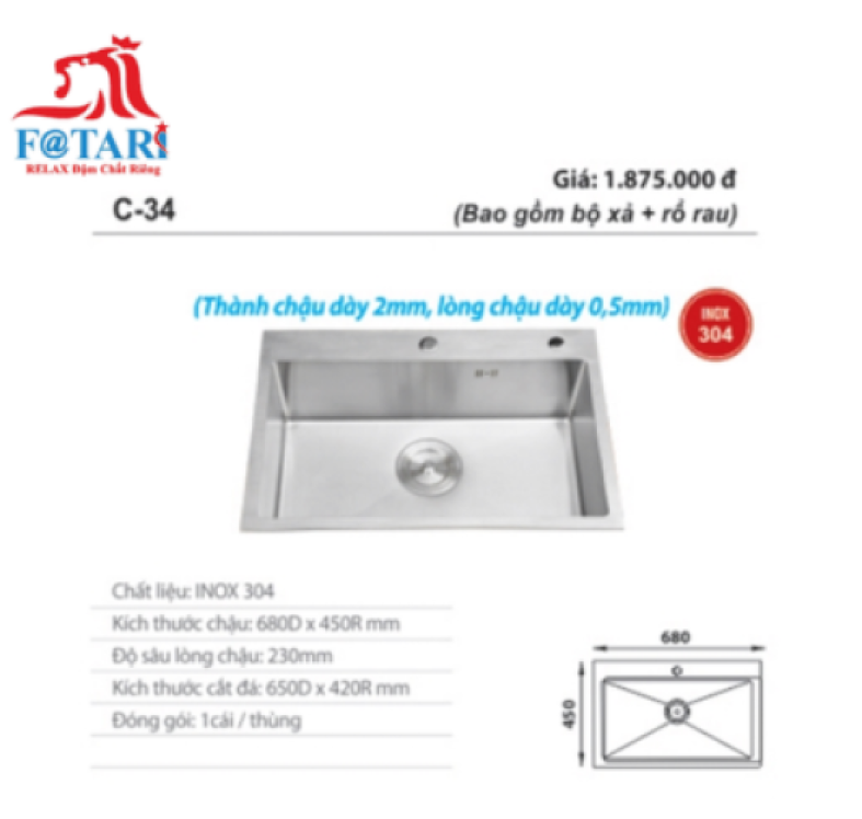 Chậu rửa chén inox C-34