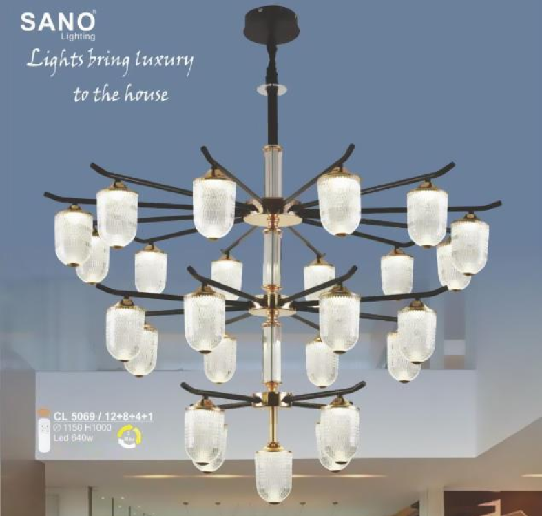 Đèn chùm Sano LED 640W - 3 màu ánh sáng Ø1150*H1000, có remote