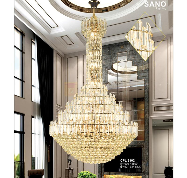 Đèn chùm Pha Lê Sano 492 hạt - E14*L47 - Ø1000*H1800