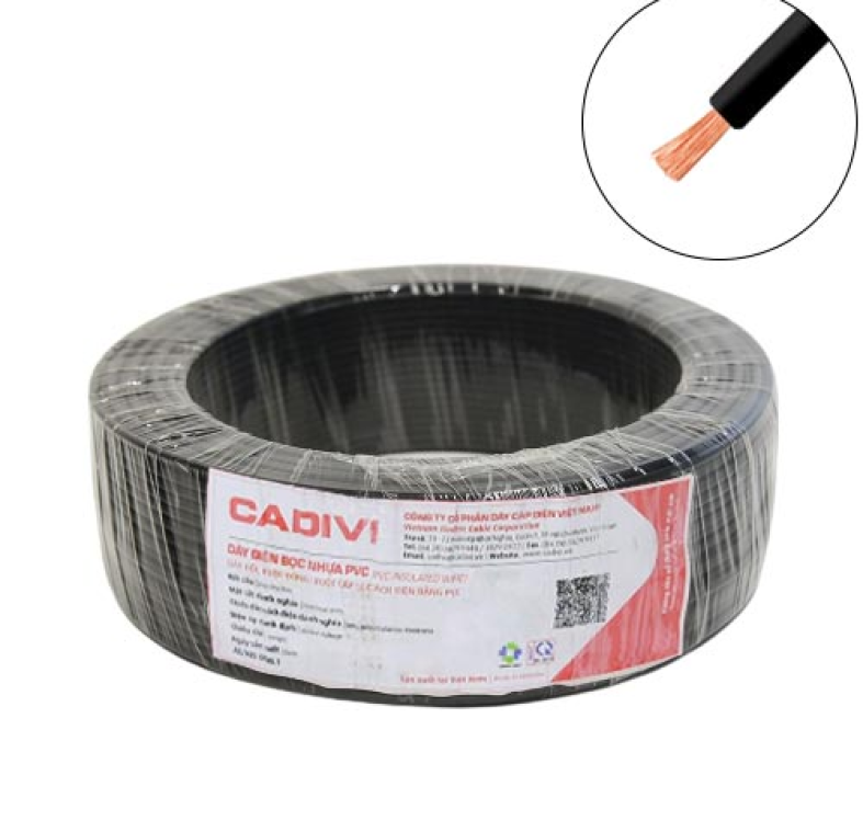Dây điện đơn mềm Cadivi VCm-0.5 mm2 (Đen) – 300/500V