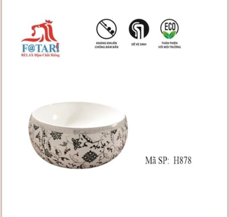 H878- Lavabo tròn hoa văn lá me - Bộ