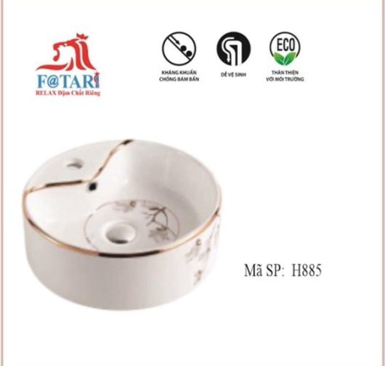 H885- Lavabo tròn viền vàng